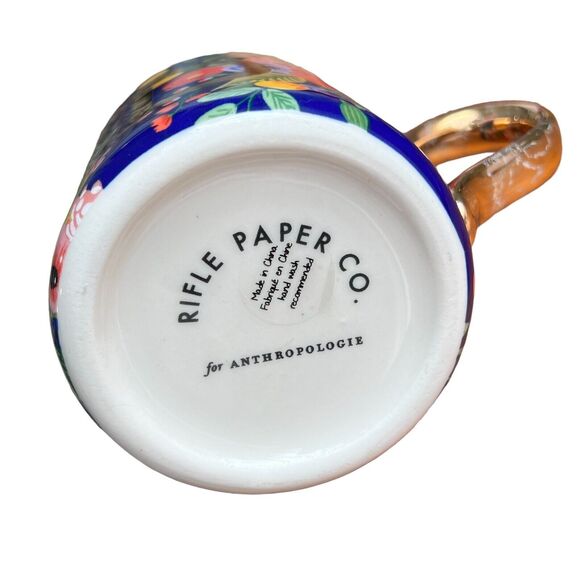 Anthropologie Floral Coffee Mug Cup Gold Initial 'D' Monogram Flower Colorful - Picture 6 of 10